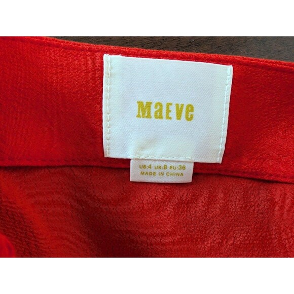 Anthropologie X Maeve Red Square Neck Ruffle Sleeve Blouse Top Size 4 - Picture 5 of 6